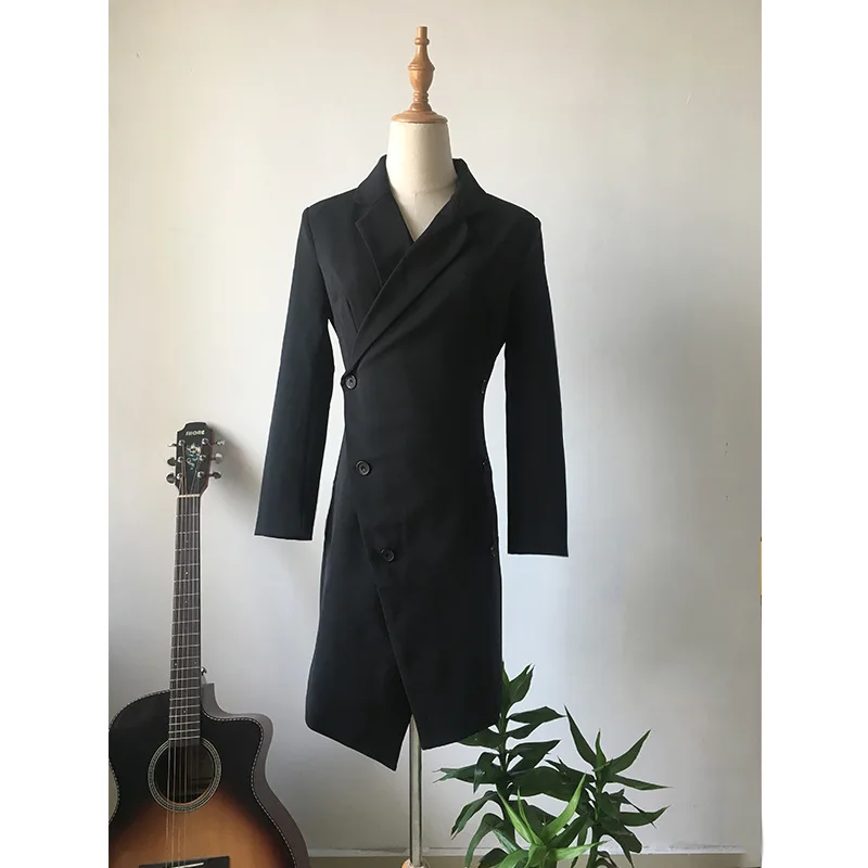 [EWQ] 2019 summer new Notched Neck long sleeve Solid color Asymmetrical loose Fashion trend women's sexy casual dress QH20501S | Женская