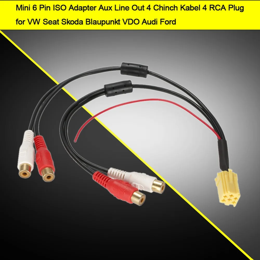 Популярный мини 6-контактный ISO адаптер Aux Line Out 4 дюйма Kabel RCA разъем для VW Seat Skoda