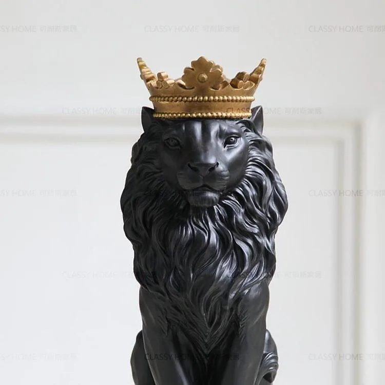 

Black Creative Resin Lion King Figurines Home Decor Crafts Room Decoration Objects Vintage Ornament Resin Animal Figurines Gifts