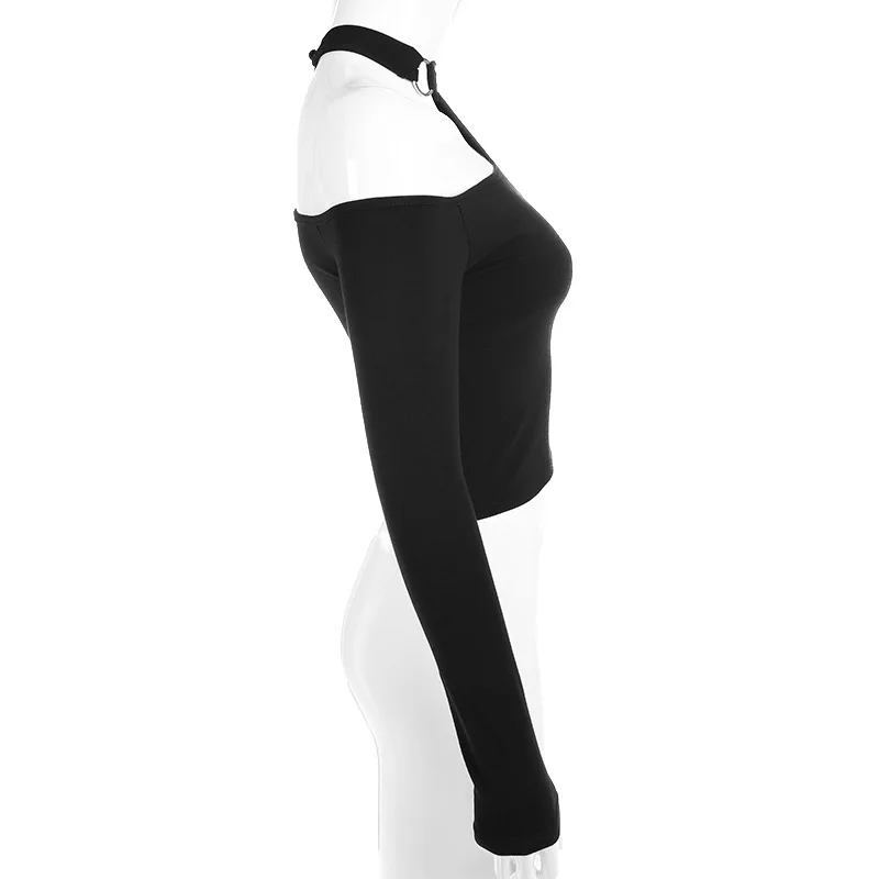 Черная футболка женская сексуальная без бретелек плечо кольцо Тонкий спинки