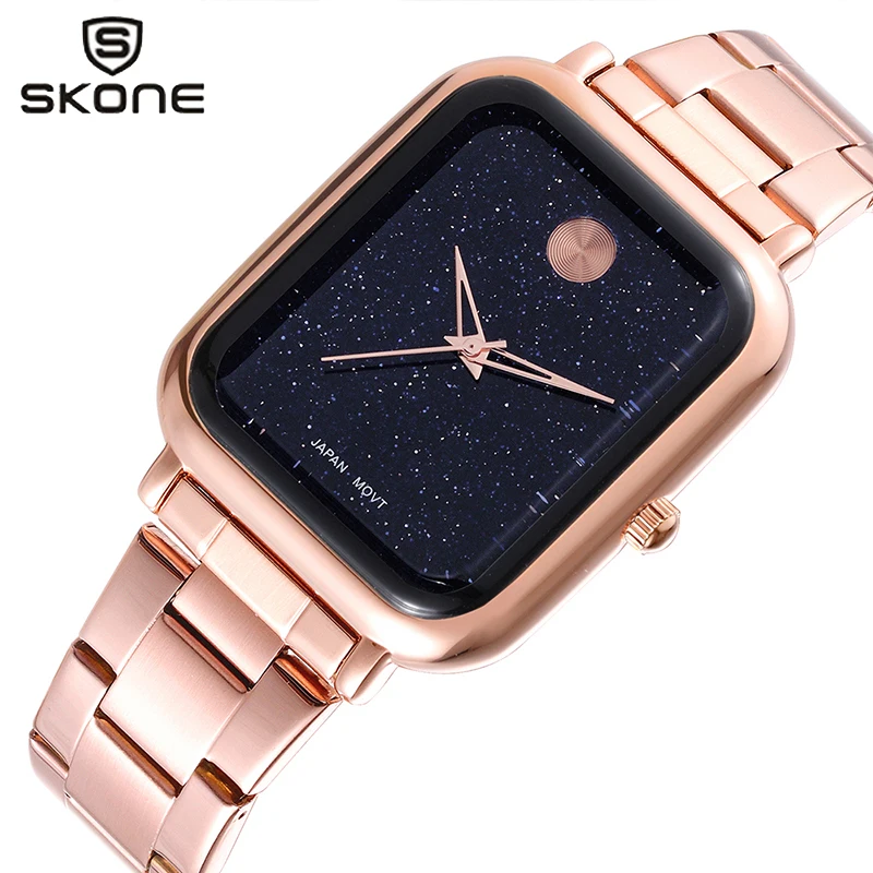 SKONE звездное небо часы женские reloj mujer квадратный браслет из нержавеющей стали