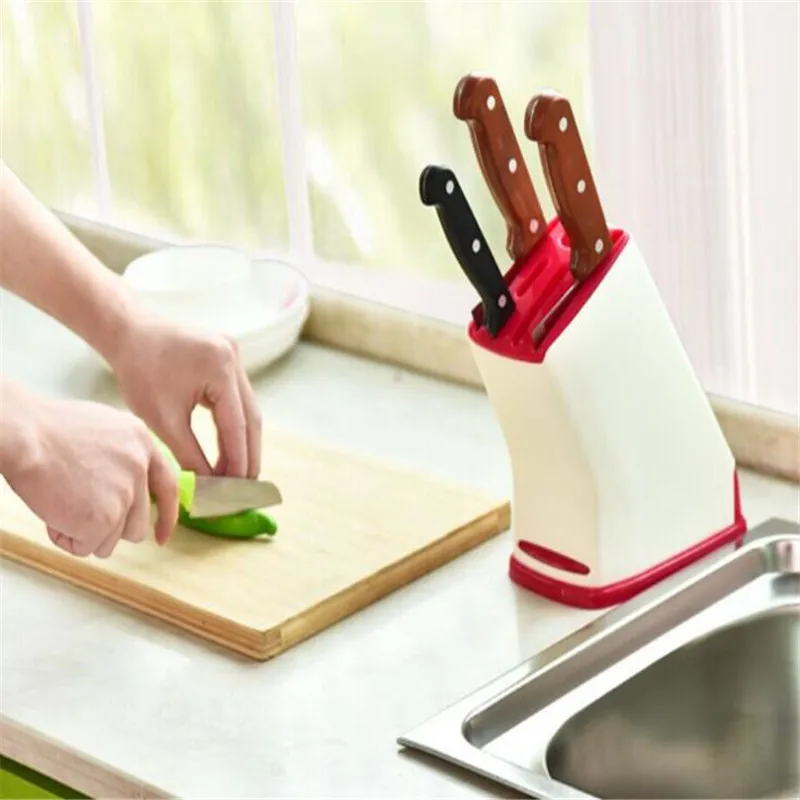 Plastic Knife Storage Rack Kitchen Block Holder Turret Shelf Drainer Box Knives Fork Organizer | Дом и сад