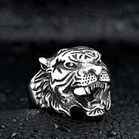 316l stainless steel steam ram men punk ring tiger head powerful skull man band gothic rings jewelry gift for him