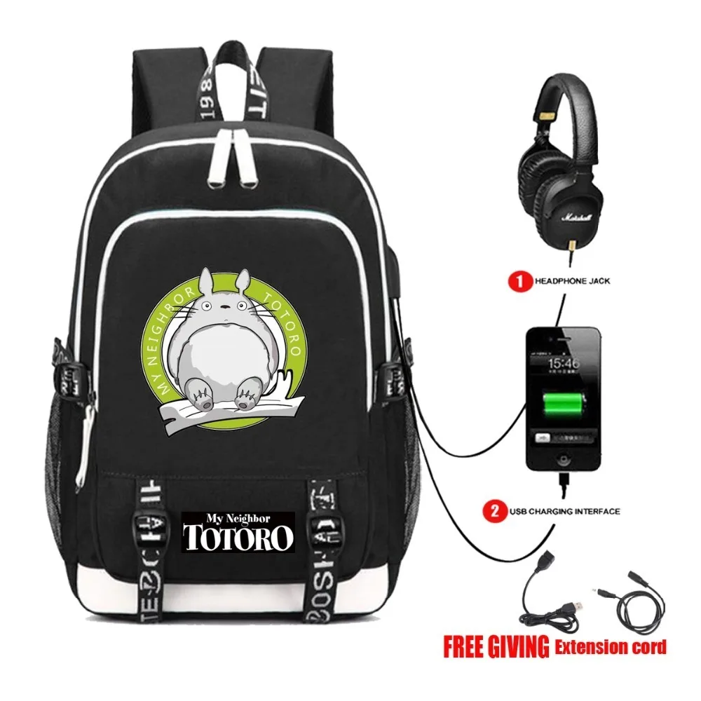 

USB charging Headphone jack otaku kanpsack My Neighbor Totoro Backpack Miyazaki Hayao cosplay Teenagers Laptop bag School Bags