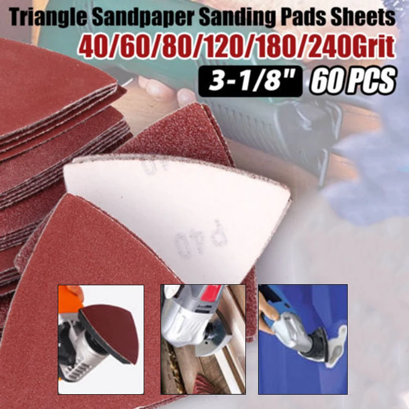 60 шт. треугольные шлифовальные колодки для осциллирующих многоинструментных