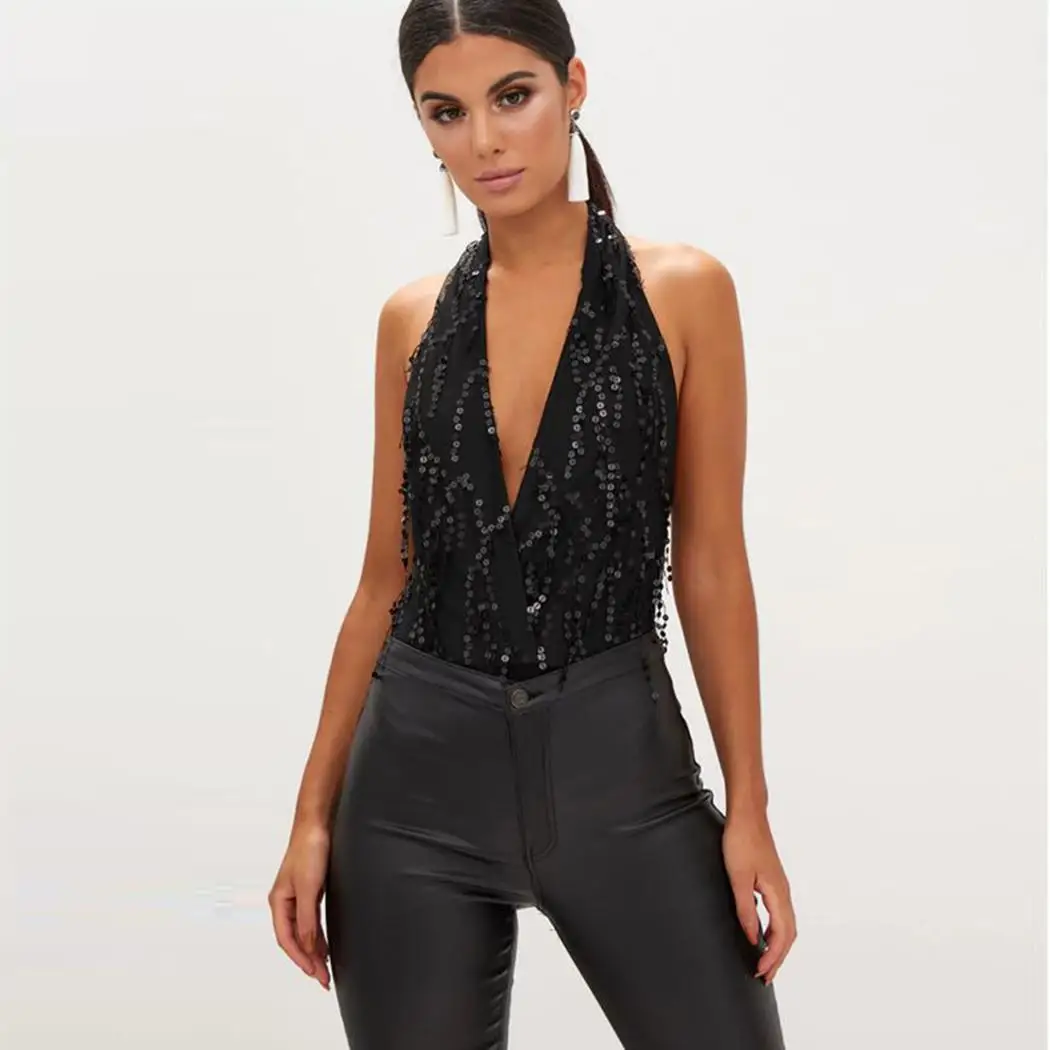 Женский Повседневный сексуальный глубокий v образный вырез однотонный черный