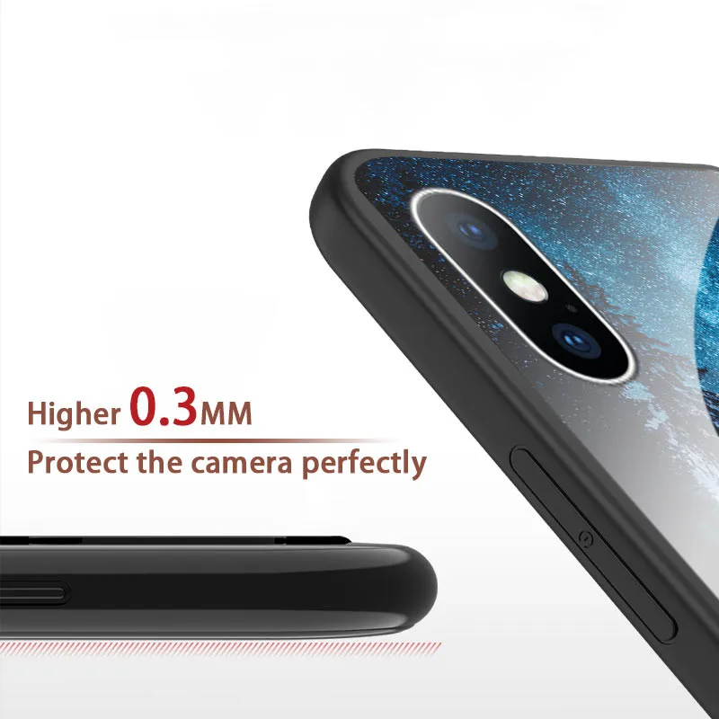 USLION Tempered Glass Back Case for iPhone XR XS Max X 8 Plus Starry Sky Stars Phone Cases 7 6 6s Hard Cover |