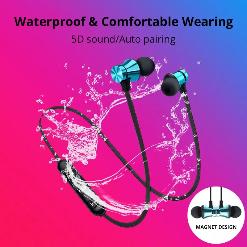 Беспроводные наушники Bluetooth гарнитура магнитные водонепроницаемые спортивные с