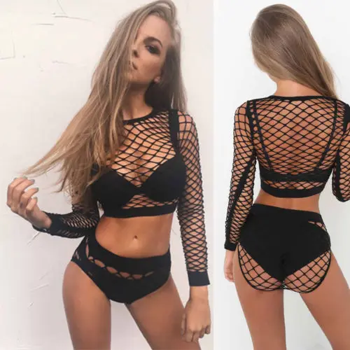 Новые сексуальные черные женские прозрачные ажурные сетчатые футболки из 2