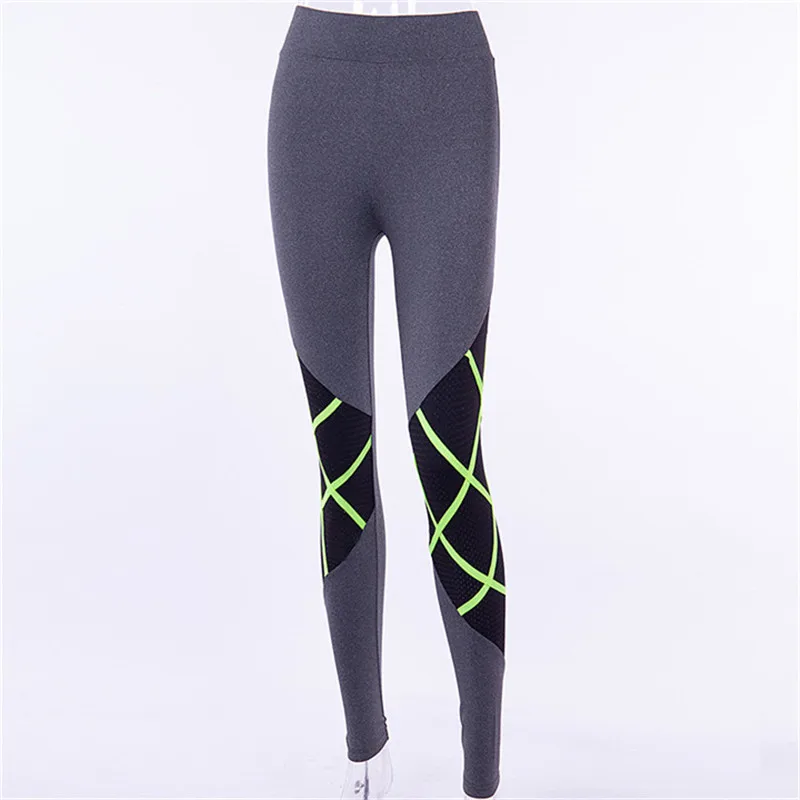 NORMOV Mesh Patchwork Leggings Women High Waist Elasticity Fitness Gym Leggings Workout Breathable Quick-drying Pants Sportwear