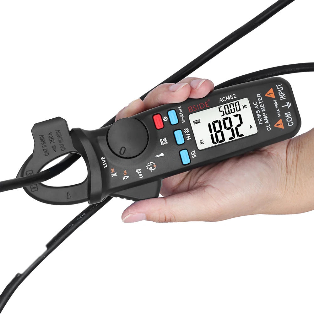Bside ACM82 Digital True RMS Mini Clamp Meter Auto Range 0.001A Current Test Hz Temp Ohm uF V-alert Live Check with Pocket Clip |