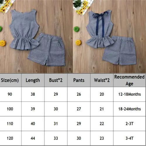 Fashion 2PCS Infant Toddler Clothes Baby Girls Sunsuit Set Plaids Vest Tops T-Shirt+ Shorts Pants Kids Summer Outfit Sets | Детская