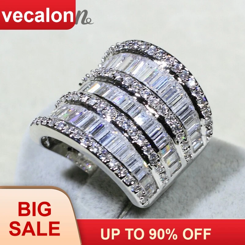 Vecalon Luxury Women Valuable Jewelry ring AAAAA Zircon Cz 925 Sterling Silver Engagement wedding Band rings for women Gift | Украшения и