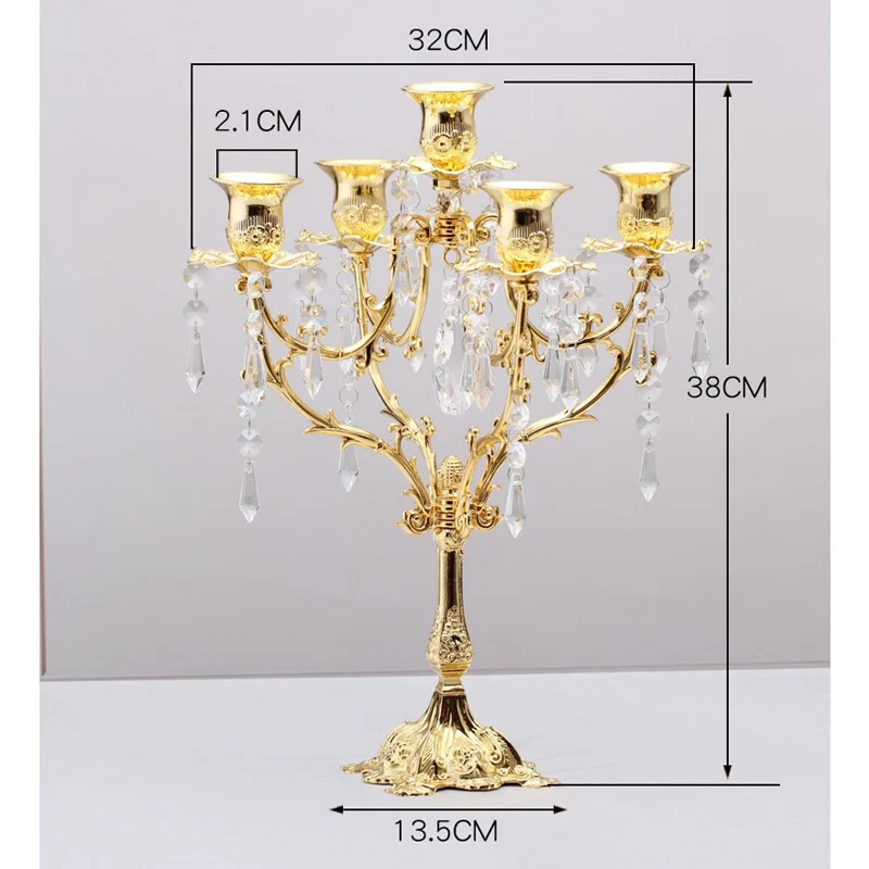 

2PCS/LOT Candle Holders Candelabra Table Centerpiece 5-Arms Candelabrum Metal/Crystal Stand Pillar Candlestick For Wedding G048