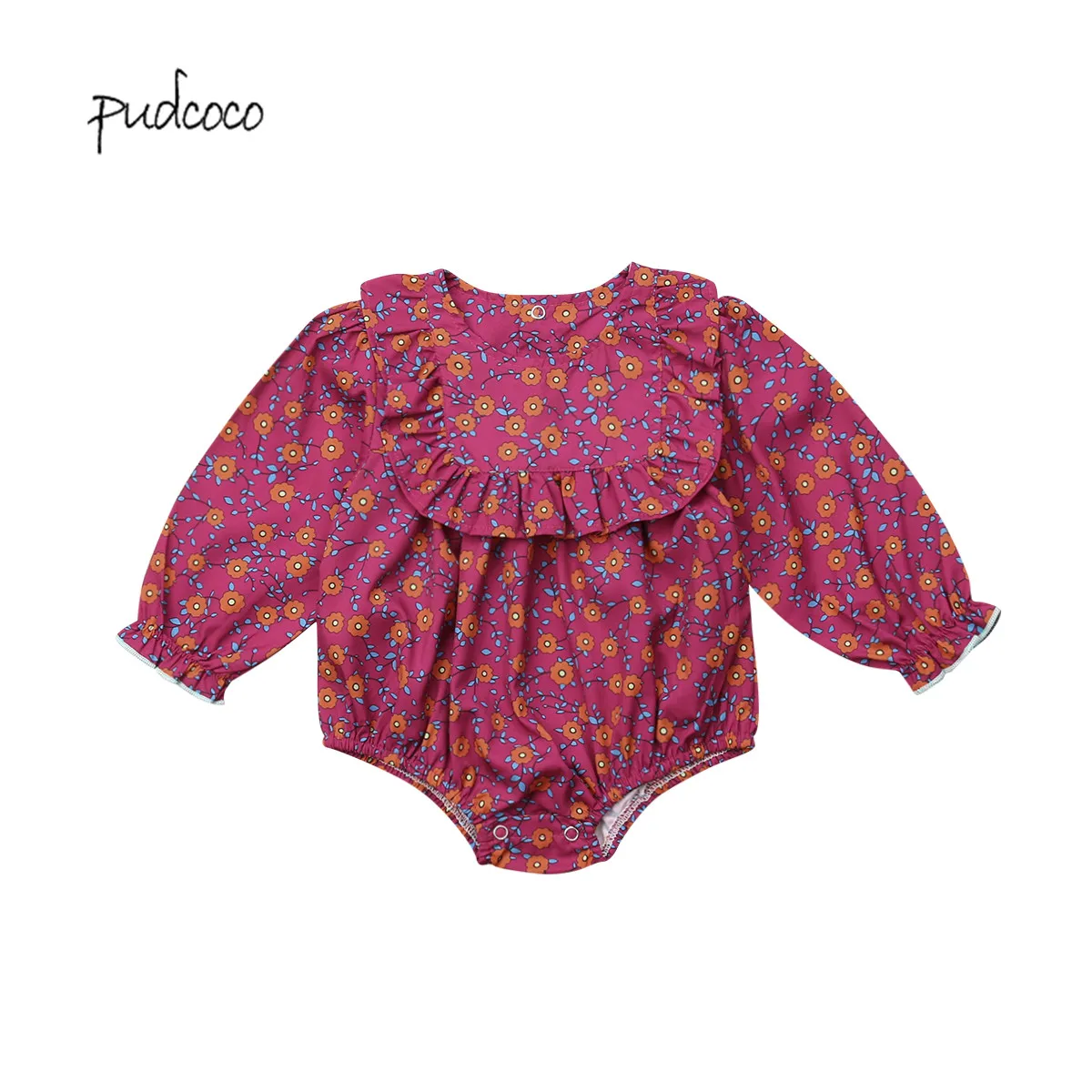 Pudcoco/Новый брендовый боди с длинными рукавами и цветочным рисунком для