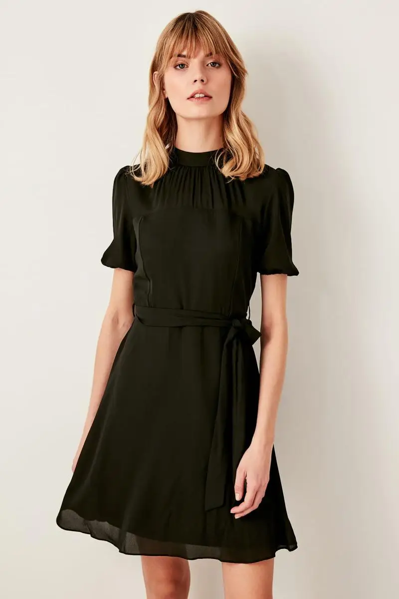 Trendyol черное платье Kemerli TWOSS19LJ0090 | Женская одежда
