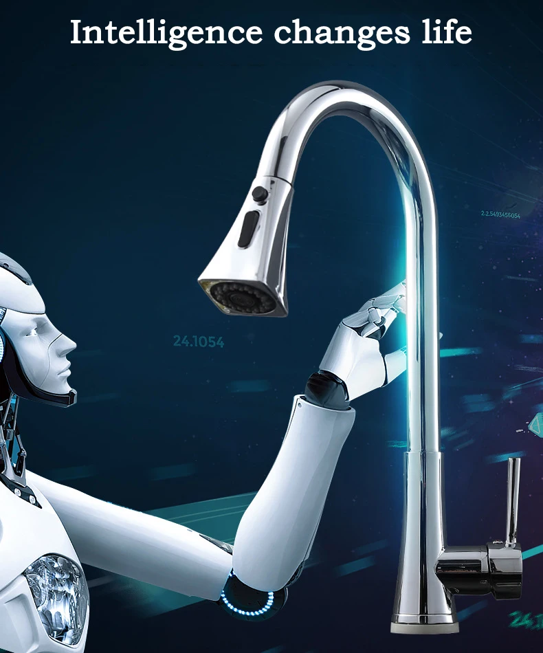 Automatic Sensor Faucet Sensitive Touch Inductive Kitchen Faucets Single Handle Dual Outlet Water Modes Pull Out Mixer Tap Brass |