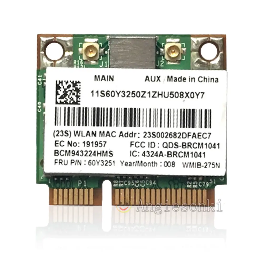 Беспроводная WIFI карта Broadcom BCM943224HMS Bcm4322 FRU 60Y3251 Mini PCI-e 300 Мбит/с 802 11 ABGN для Lenovo L410 L412