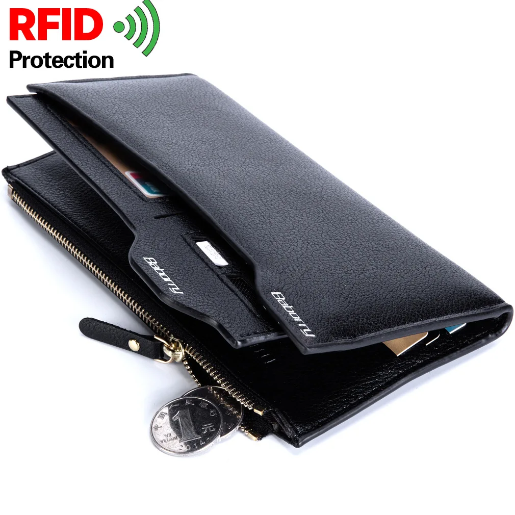 

2021 Luxury Brand Men Wallets RFID Long Men Purse Wallet Male Clutch Leather Zipper Wallet Men Business Male Wallet Coin