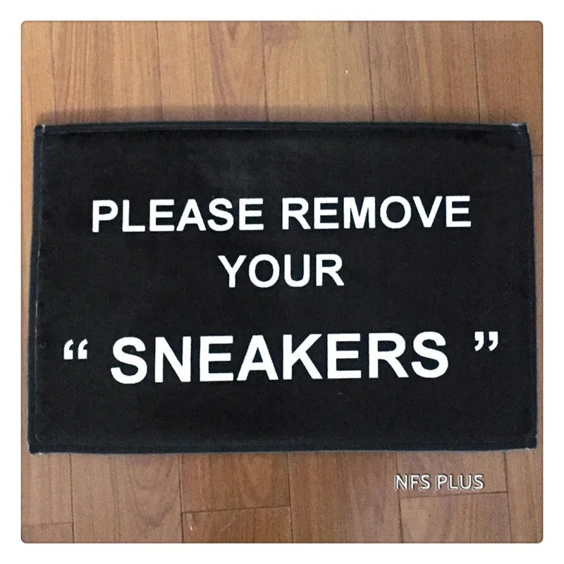 Custom Door Mat PLEASE REMOVE YOUR SNEAKERS Printed 40x60CM Flannel Fabric PVC Dots Non Slip Floor Carpet Decorative Doormat|door mat|entrance