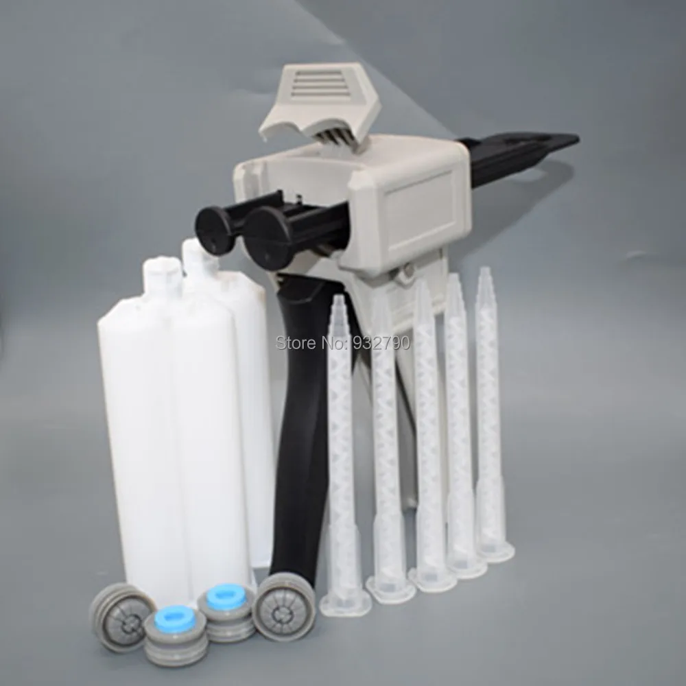 

5pcs Resin Static Mouth Mixing Nozzles Tube Needles + 50ml 1:1 2:1 Caulking Gun Dispensing Gun Applicator + 2pcs Dual Cartridge