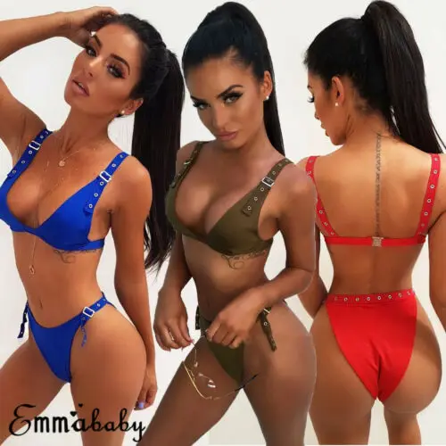 Новое поступление женский купальник с заклепками и пряжкой подкладкой пуш ап