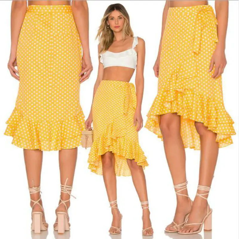 Летняя женская желтая Юбка миди Boho saia модная одежда юбки для отпуска faldas mujer moda 2019