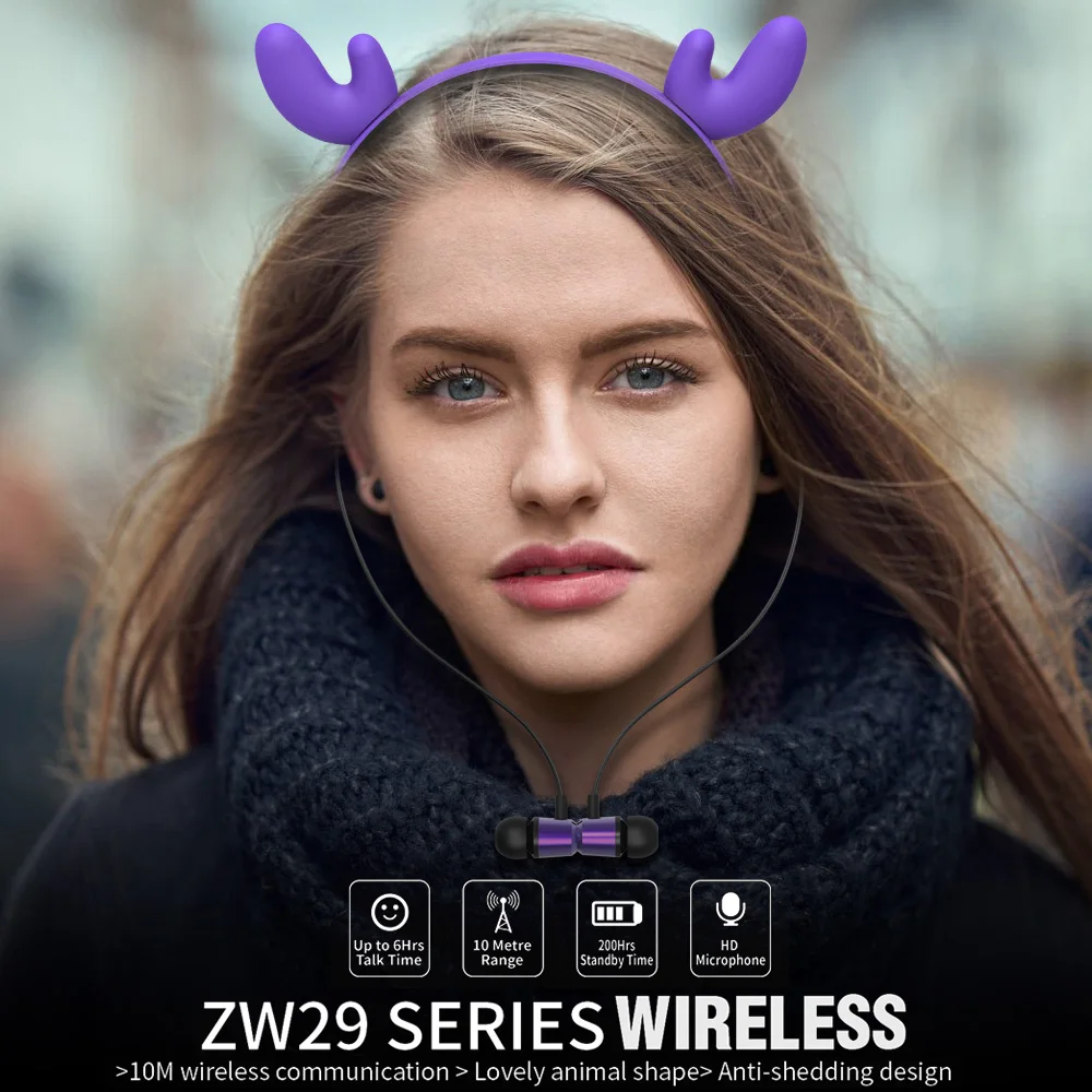 Docooler ZW-29 Беспроводная гарнитура Bluetooth 4 2 наушники с животными магнитные для