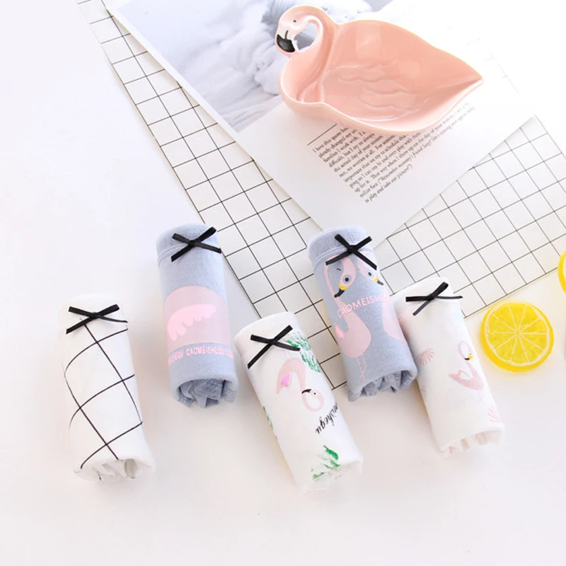 Kawaii Фламинго Для женщин трусики с низкой посадкой милые хлопковые трусы для