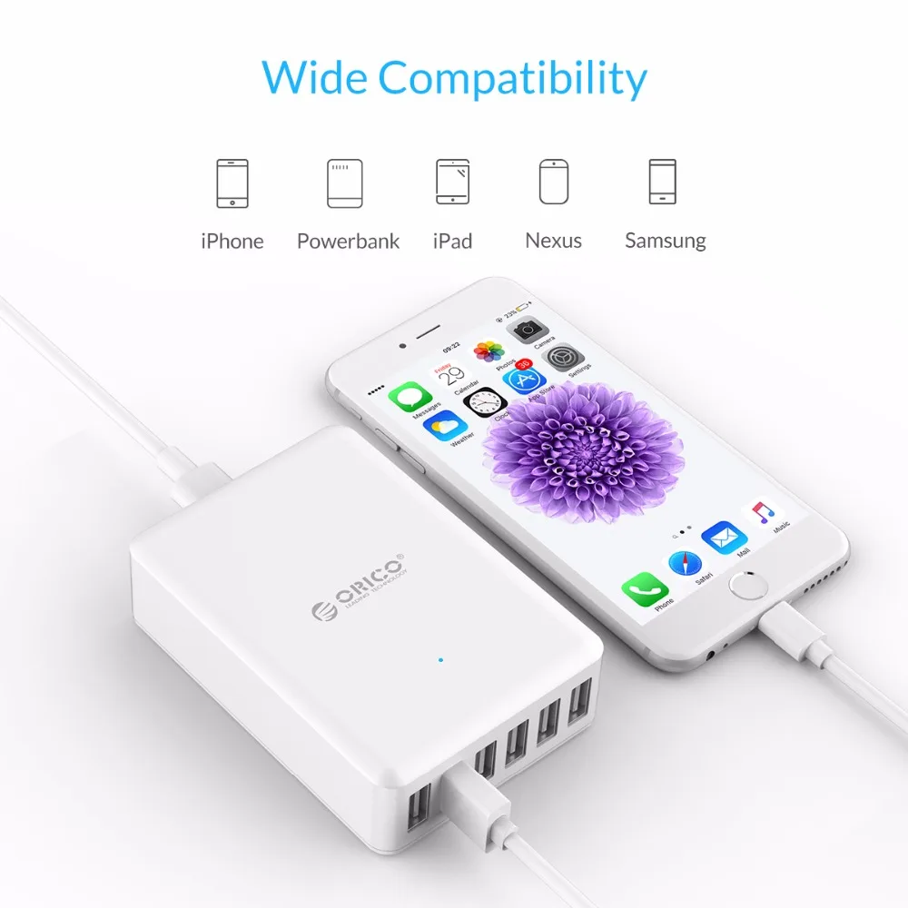 Универсальное USB зарядное устройство ORICO 6 портов умное 5V2.4A с максимальным