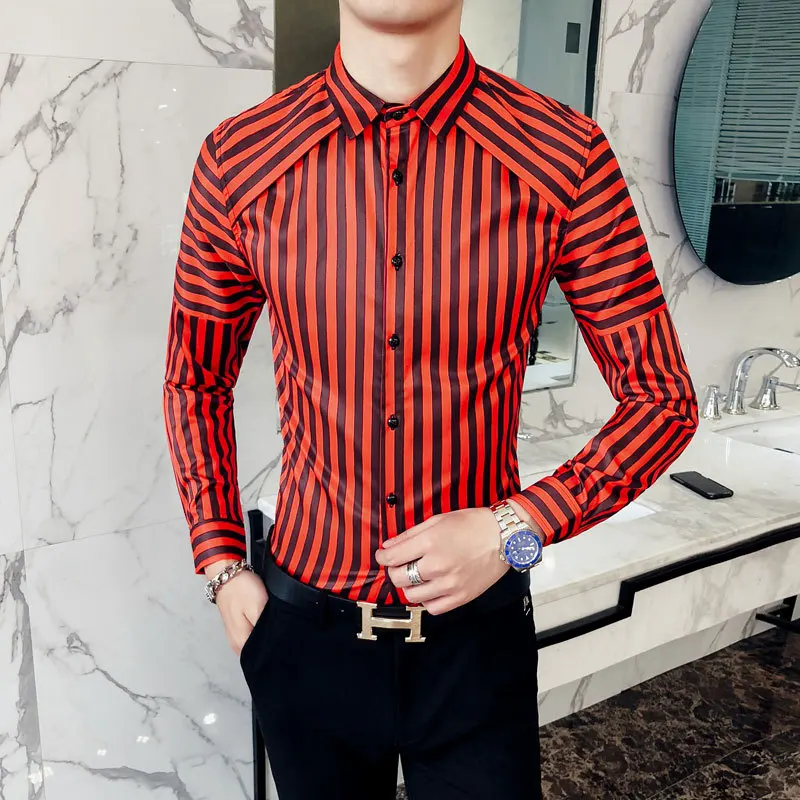 Новая модная британская полосатая Мужская рубашка с длинными рукавами Camisa Masculina