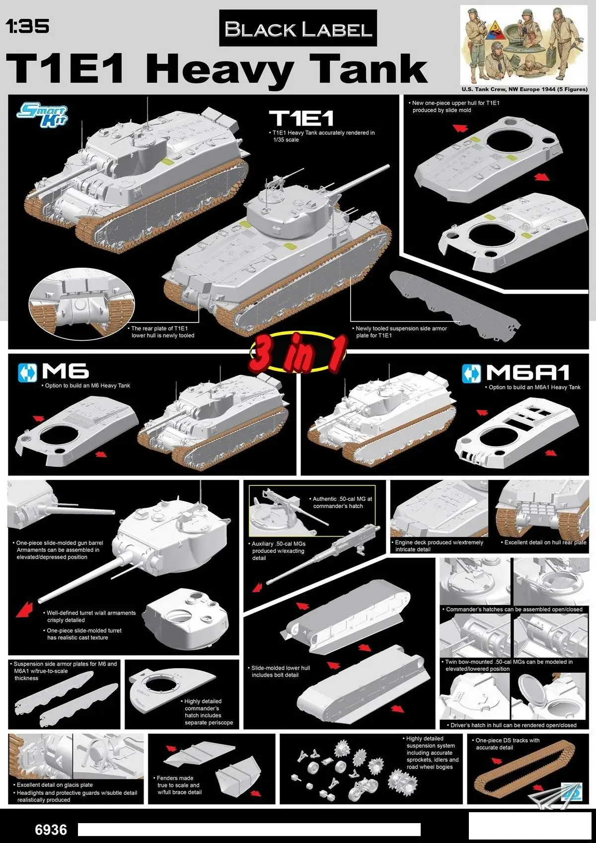 DRAGON 1/35 6936 BLACK LABEL T1E1 Heavy Tank Model 2019 Newest | Игрушки и хобби