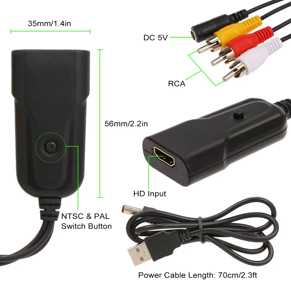 Преобразователь с HD на AV CVBS 1080P адаптер для стандарта NTSC PAL совместимый ТВ