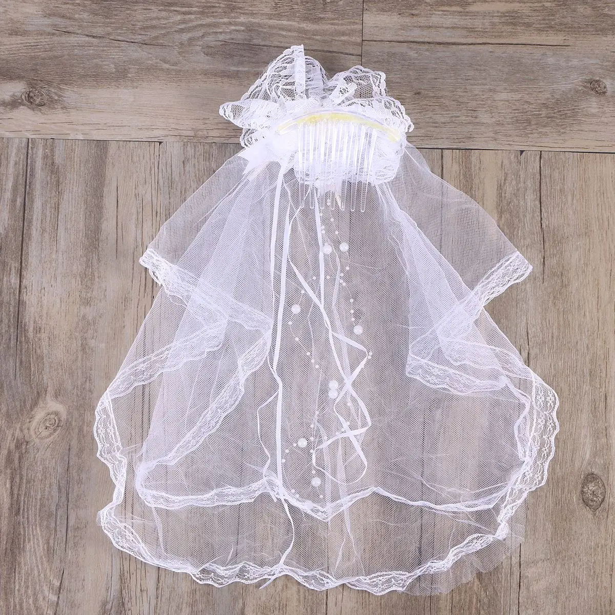 Girls Children Wedding Veil Head Lace Bowknot Hair Decoration Yarn Communion Floral (White) | Свадьбы и торжества