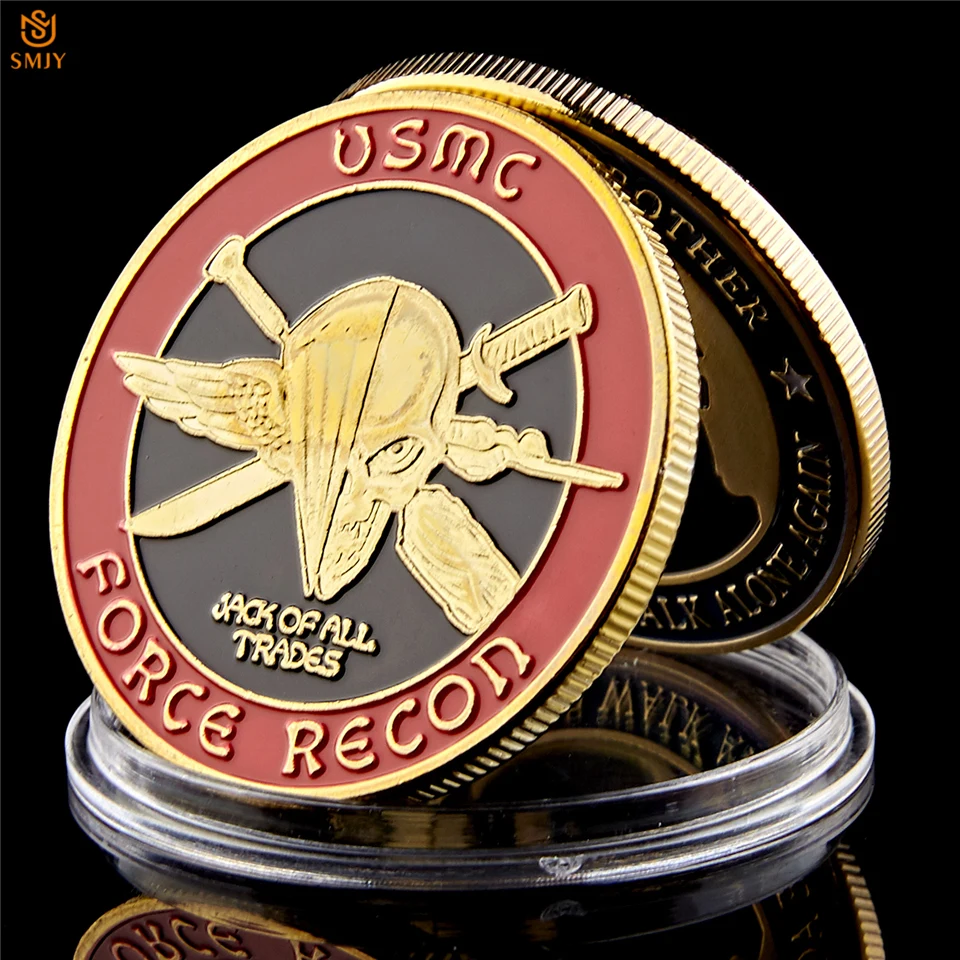 США Морская пехота сила Recon USMC позолоченная Военная вызов маркерная монета