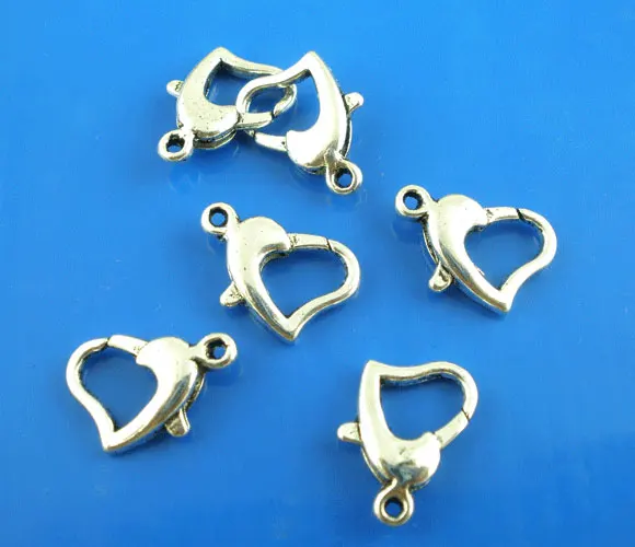 DoreenBeads 20 шт. сердечко серебряного цвета карабины 14x9 мм (B03395) для изготовления