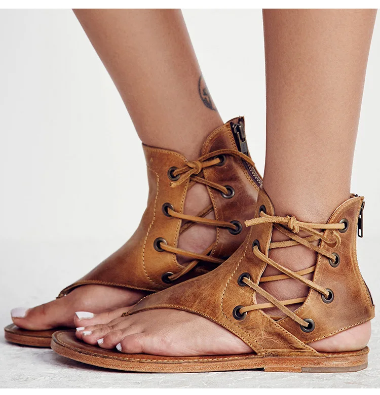 2019 г. Новое поступление стильные сандалии на плоской подошве в римском стиле с