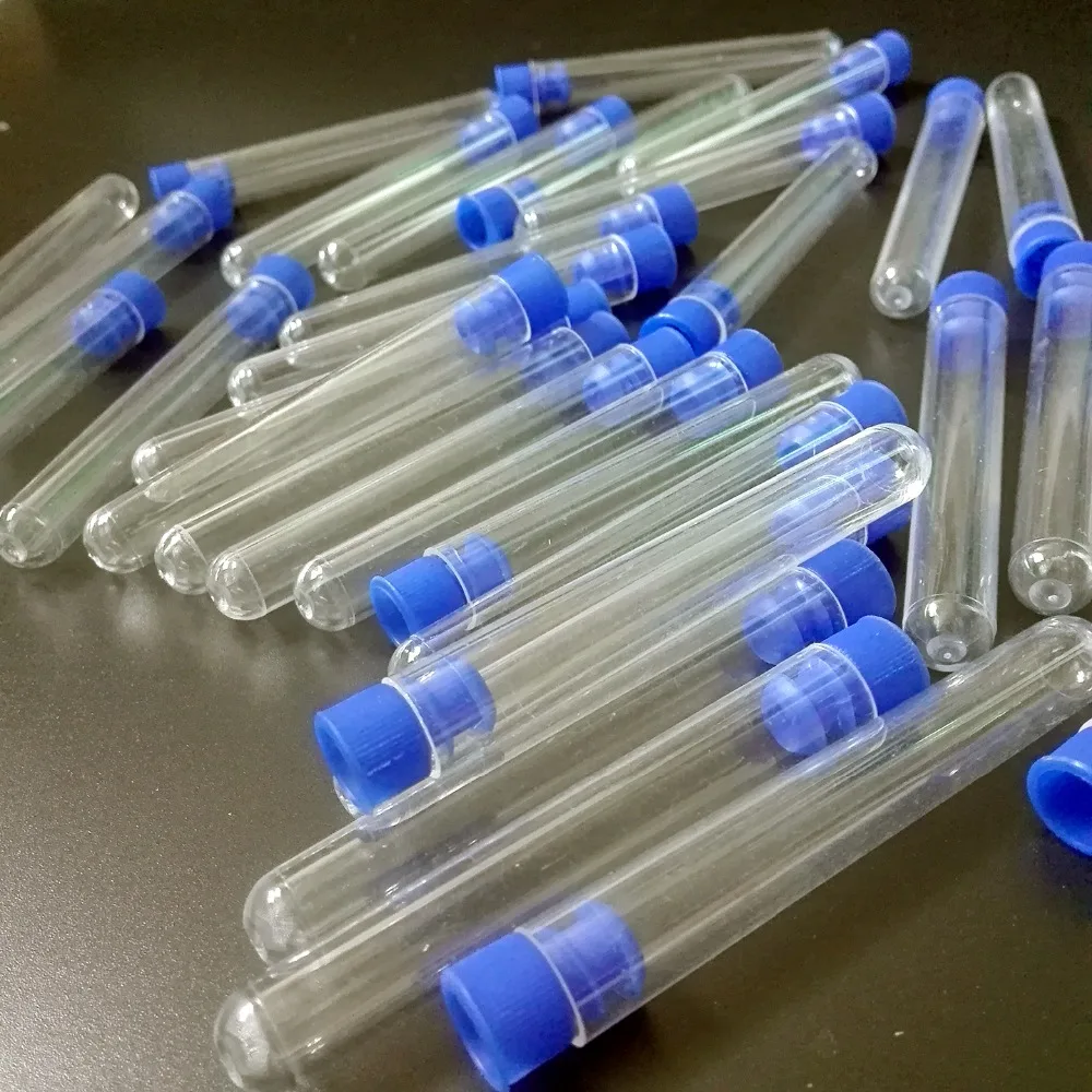 Прозрачная пластиковая пробирка с синей крышкой 16x150 мм 30 шт.|test tube|plastic test tubeclear