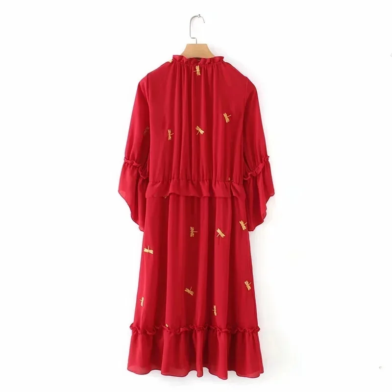 Женский пуловер с вышивкой в виде стрекозы LANMREM плиссированное платье стиле