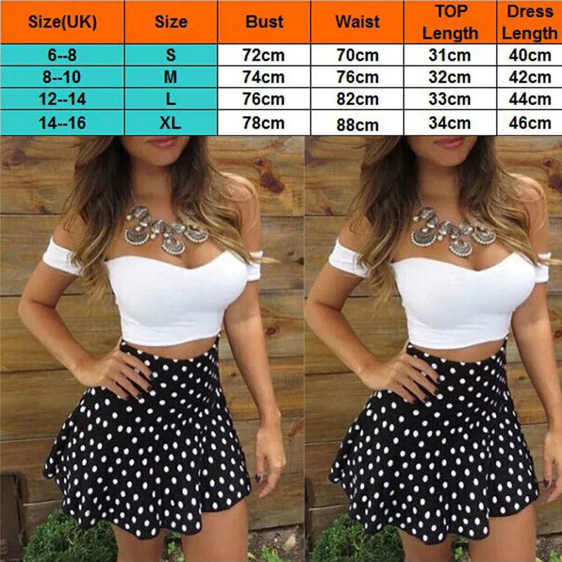 Сексуальный женский комплект из 2 предметов топ и юбка Белый Топ мини в горошек| |