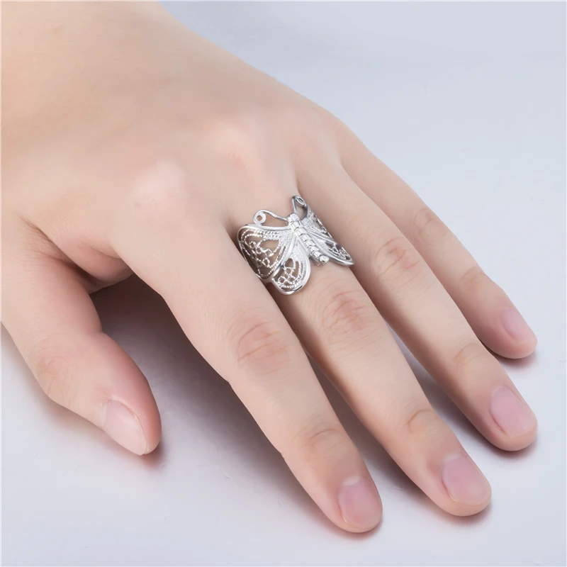 Элегантное кольцо с бабочкой для женщин модные украшения из нержавеющей стали