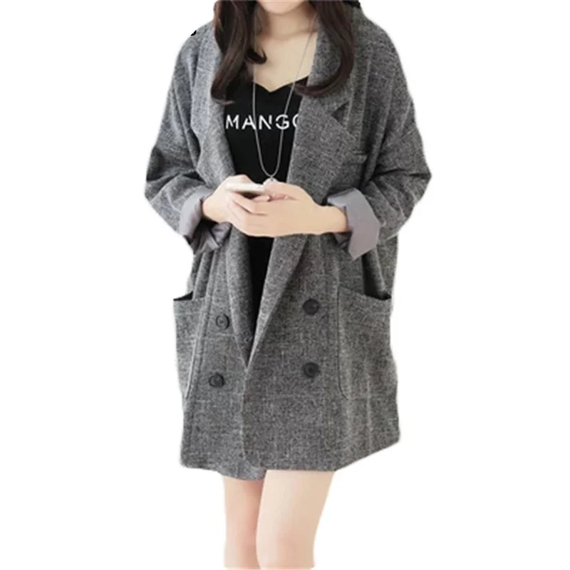 Пиджак Женский приталенный блейзер жакет в клетку повседневный винтажный серый