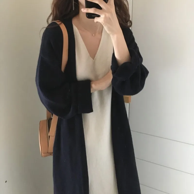 CHICEVER Autumn Winter Knitting Female Cardigan V Neck Long Sleeve High Waist Lace Up Hem Split Loose Sweater Korean Fashion New |
