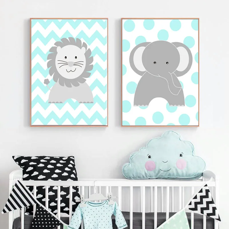 Картины на холсте для детской комнаты с изображением мультяшных животных льва