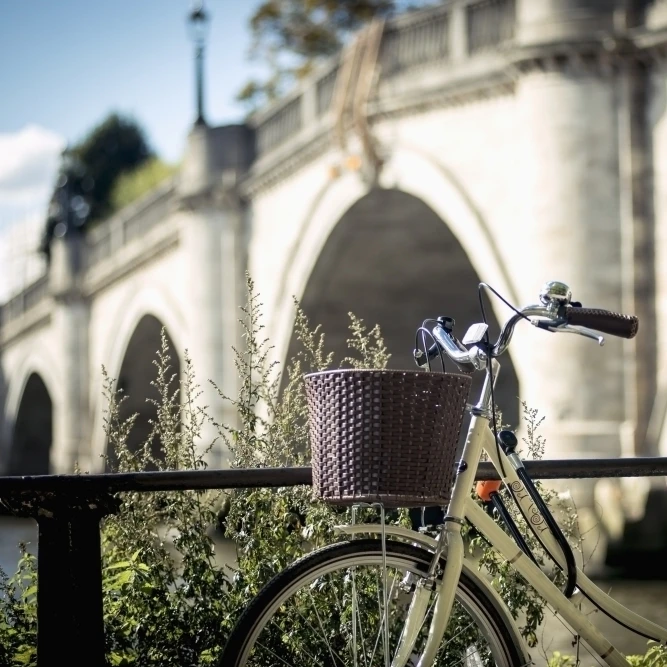 UK England Richmond London Park Bicycle parked near Bridge Poster Print (19 x 12) | Дом и сад