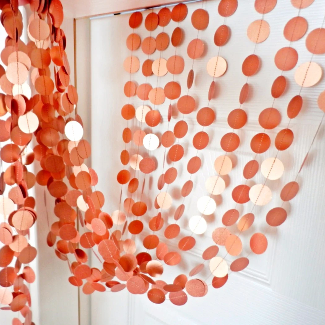 

5PCS Circle Heart-Shaped Curtain Pull Flower Hanging String Wedding Birthday Christmas Star Hanging Paper Rose Gold Round