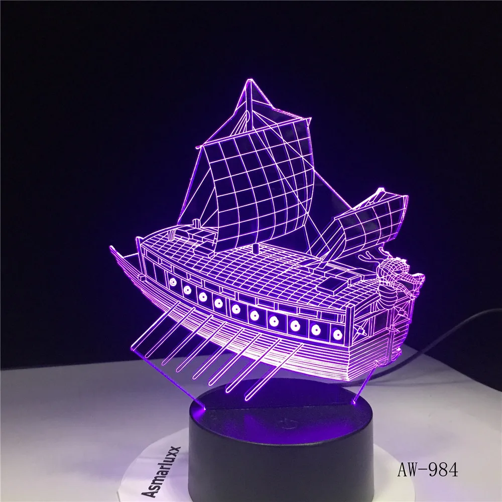 3D ретро старинный парусный корабль светодиодный светильник в китайском стиле