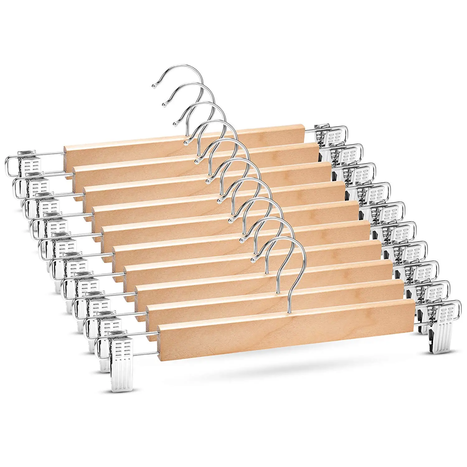 ALIM HOT Wooden Skirt Hangers with Adjustable Clips (Pack of 10) Non-Slip Trouser Hanger Natural Finish Lotus Wood Pants hange |