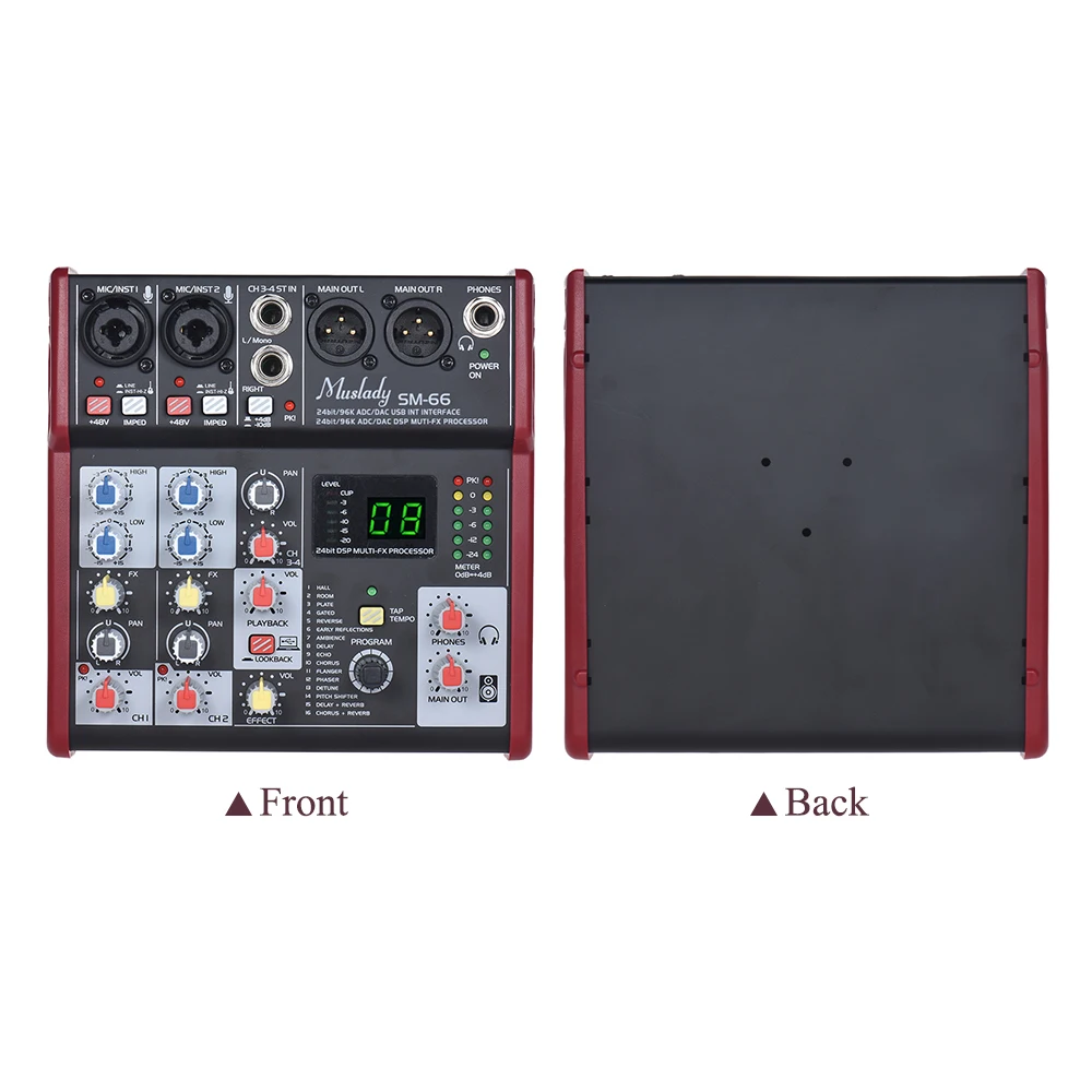 Muslady SM 66 Портативный 4 канальный звуковая карта смешивания консольный микшер