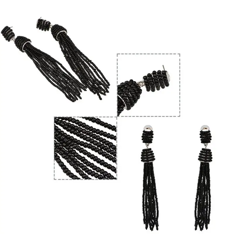 Преувеличенные Этнические женские народные серьги с бахромой и бусинами в